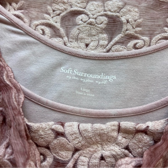 SOFT SURROUNDINGS dusty pink silk Tessa embroidered chiffon tunic top - Picture 8 of 10